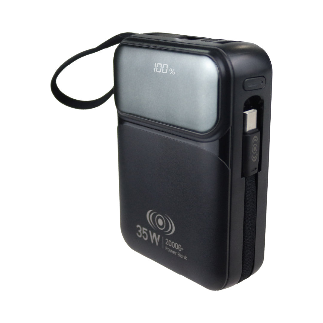 Power Bank Flow Series 20,000mAh 35W – Carga Rápida con Cables Integrados y Pantalla Digital - Rosa