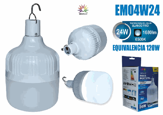 FOCO PORTATIL 24W LED 6500K EM04W24