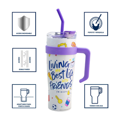 Termo de Acero Inoxidable con Doble Pared y Tapa Doble Friends Gris 1.2 Litros