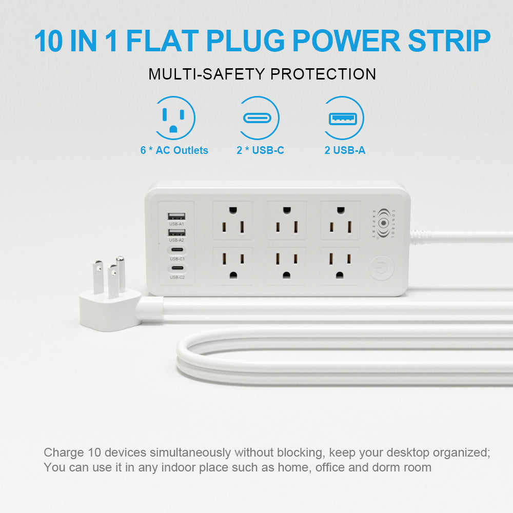 Multicontacto con Puertos USB y Tipo C – 6 Entradas con Carga Rápida y Cable Resistente (20W) - Negro