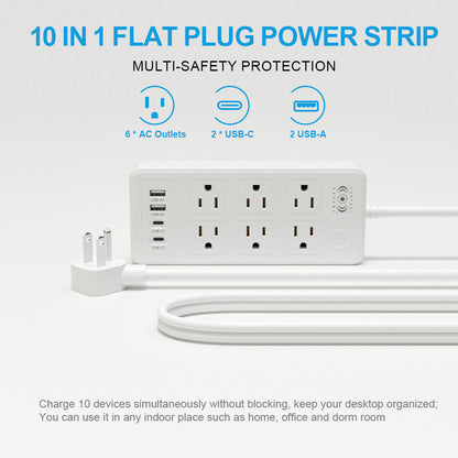 Multicontacto con Puertos USB y Tipo C – 6 Entradas con Carga Rápida y Cable Resistente (20W) - Negro