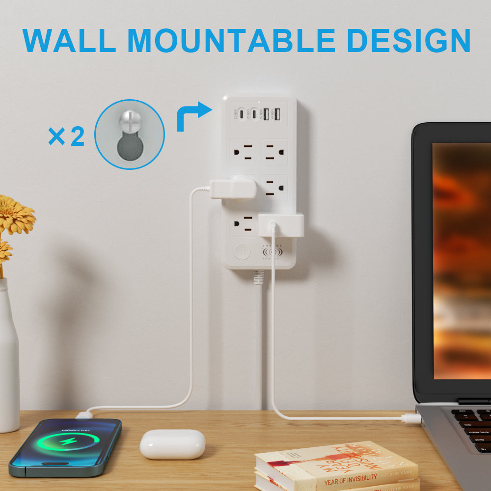 Multicontacto con Puertos USB y Tipo C – 6 Entradas con Carga Rápida y Cable Resistente (20W) - Negro