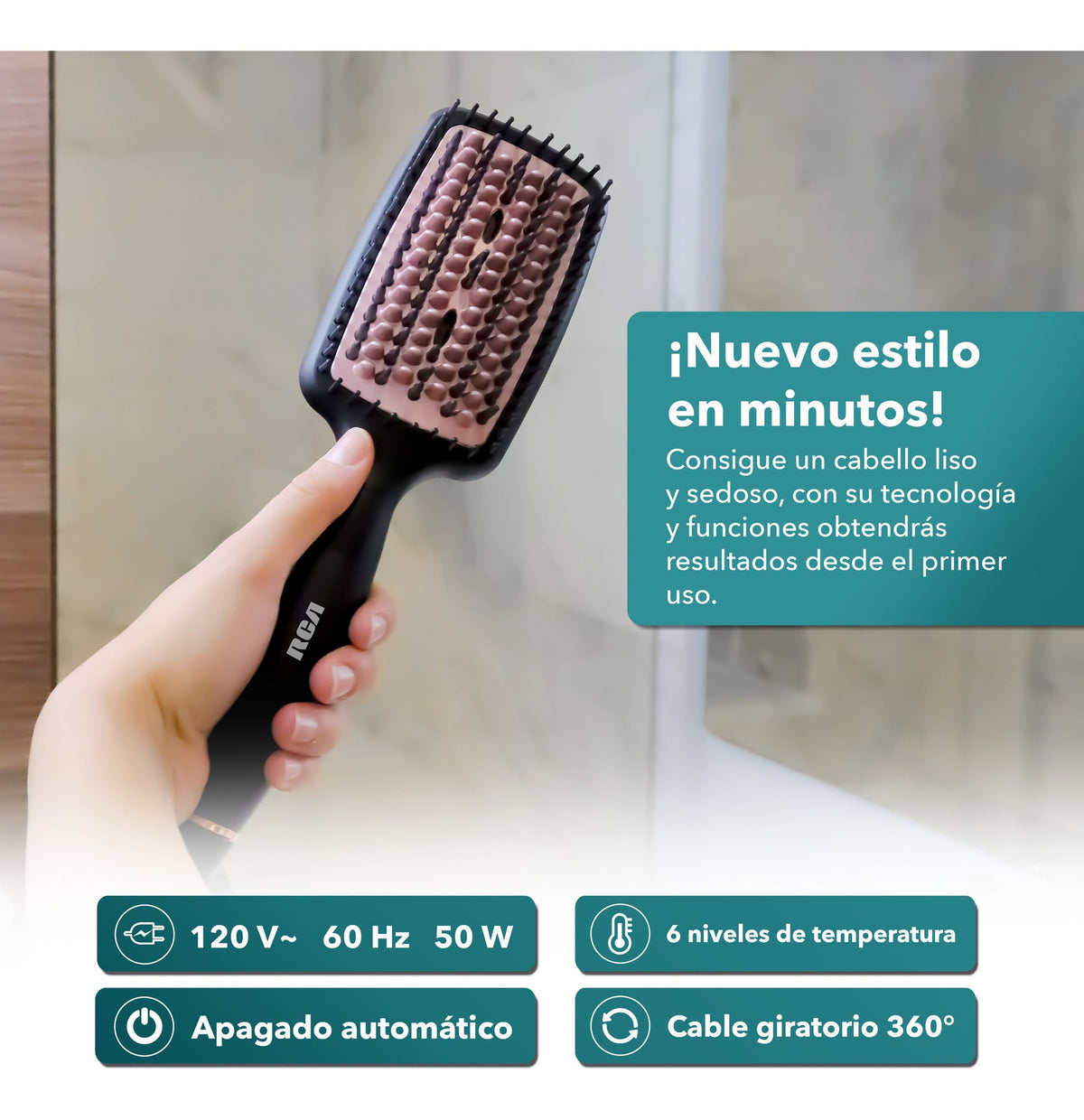 Rca Cepillo Alaciador Rc-p13n Cerámica 6 Niveles Color Negro - Negro