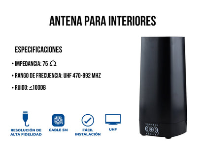 Antena/Amplificador UHF – Rango de Frecuencia de 470 a 892 MHz con Baja Interferencia