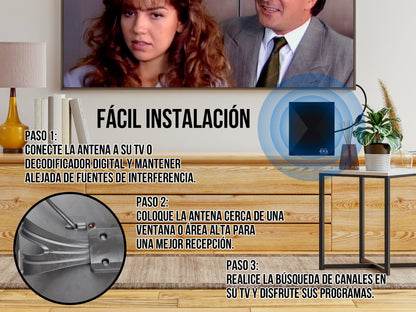 Antena de Alta Definición con Amplificador – VHF/UHF, 25 dB de Ganancia, 5V