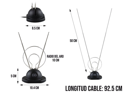 Antena de Conejo Universal con Anillos Metálicos – Alta Recepción HDTV/VHF/UHF