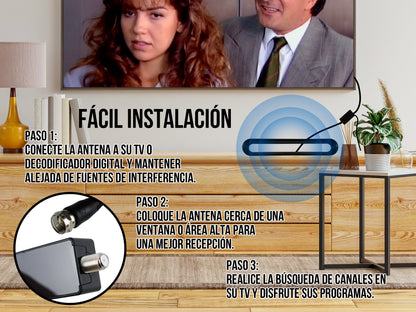 Antena de Interior con Amplificador USB y Cable Coaxial de 5 Metros – Máxima Recepción UHF / MHz