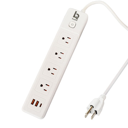Barra Multicontacto 4 Enchufes, 2 Puertos USB y 1 Puerto Tipo C