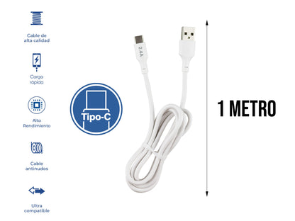 Cable USB a Tipo C Blanco 1 metro 2.4 A