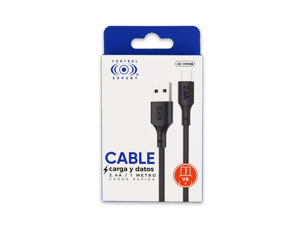 Cable USB a V8 1 Metro 2.4A Carga y Datos - Negro