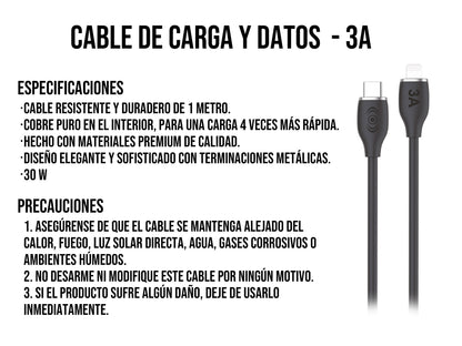 Cable Tipo C a iPhone 30W Carga Rápida Negro - Negro
