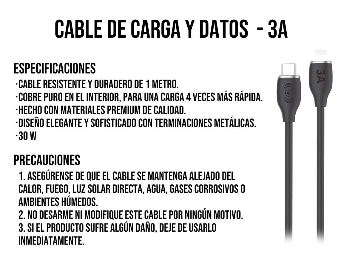 Cable Tipo C a iPhone 30W Carga Rápida Negro - Blanco