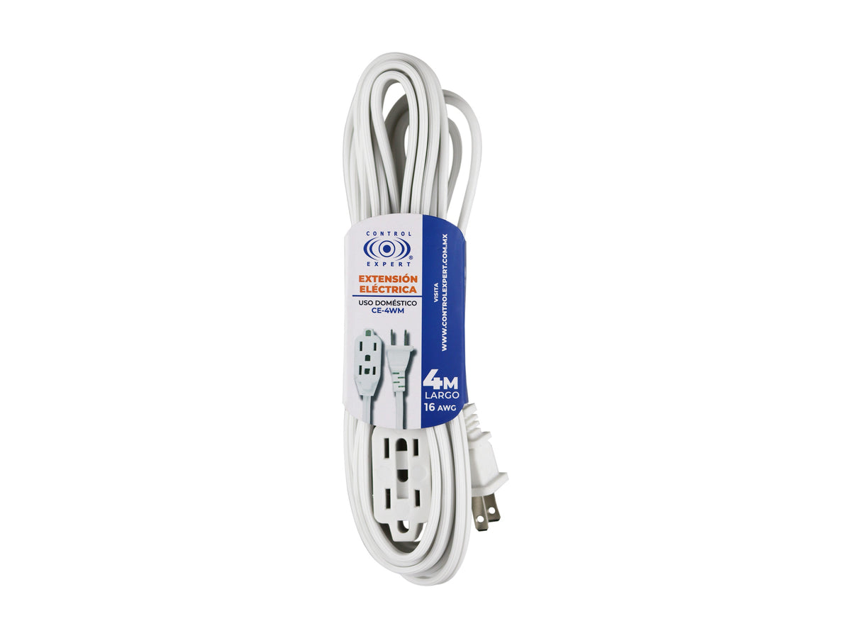 Extensión Eléctrica Hogar Y Oficina 4 Metros Color Blanco - Blanco