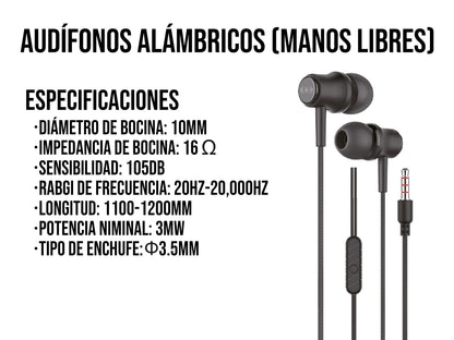 Audífonos con Cable CE-AU47 – Entrada 3.5 mm, Varios Colores - Blanco