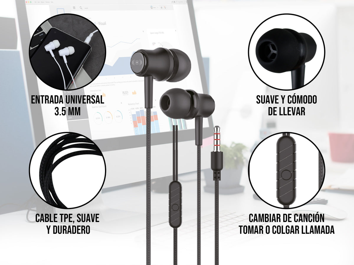 Audífonos con Cable CE-AU47 – Entrada 3.5 mm, Varios Colores - Blanco