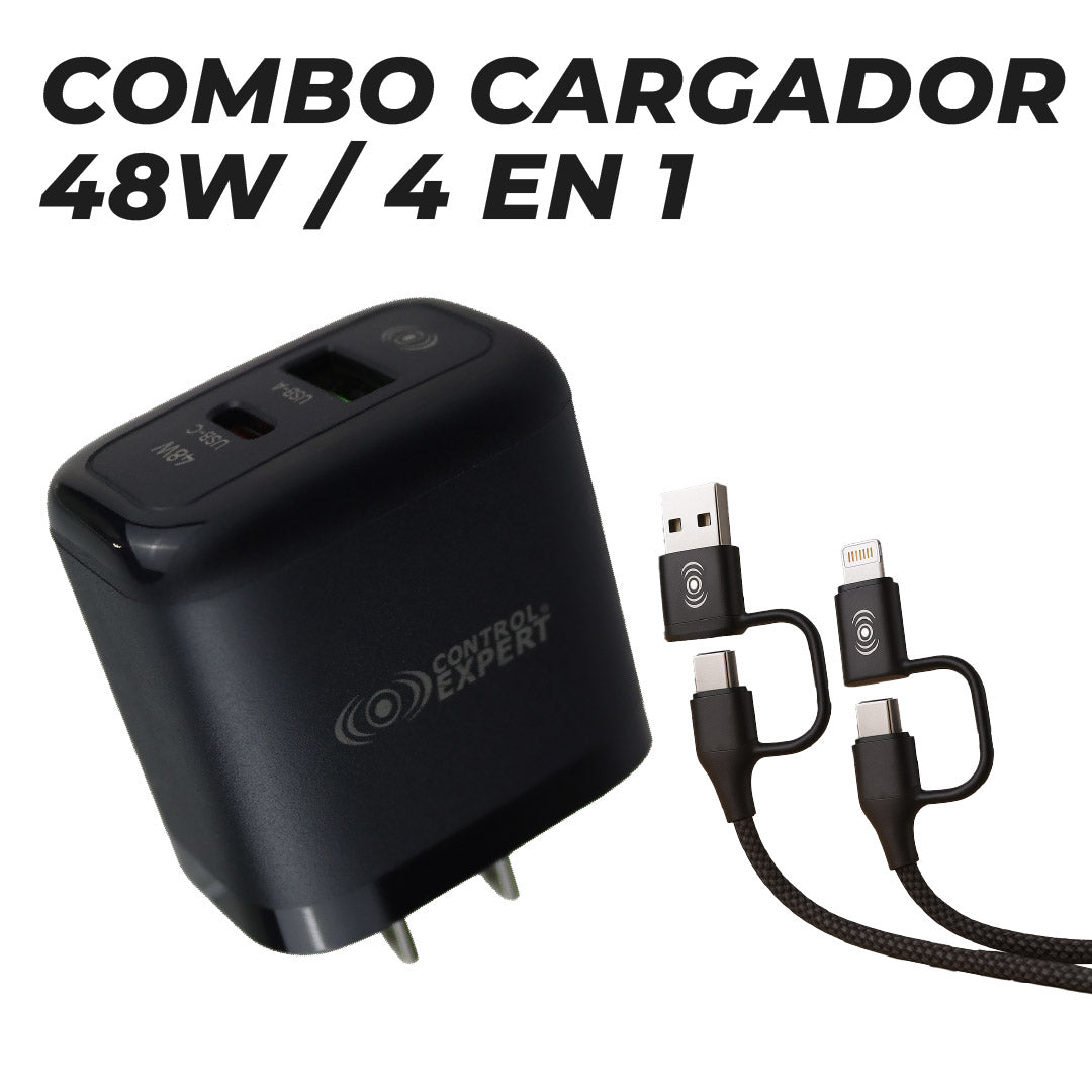 Cargador 48W 4 en 1 USB-C USB-A IPhone Cable Multiconector Carga Rápida
