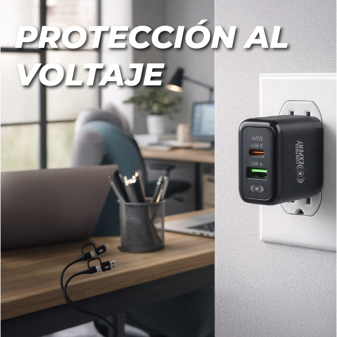 Cargador 48W 4 en 1 USB-C USB-A IPhone Cable Multiconector Carga Rápida