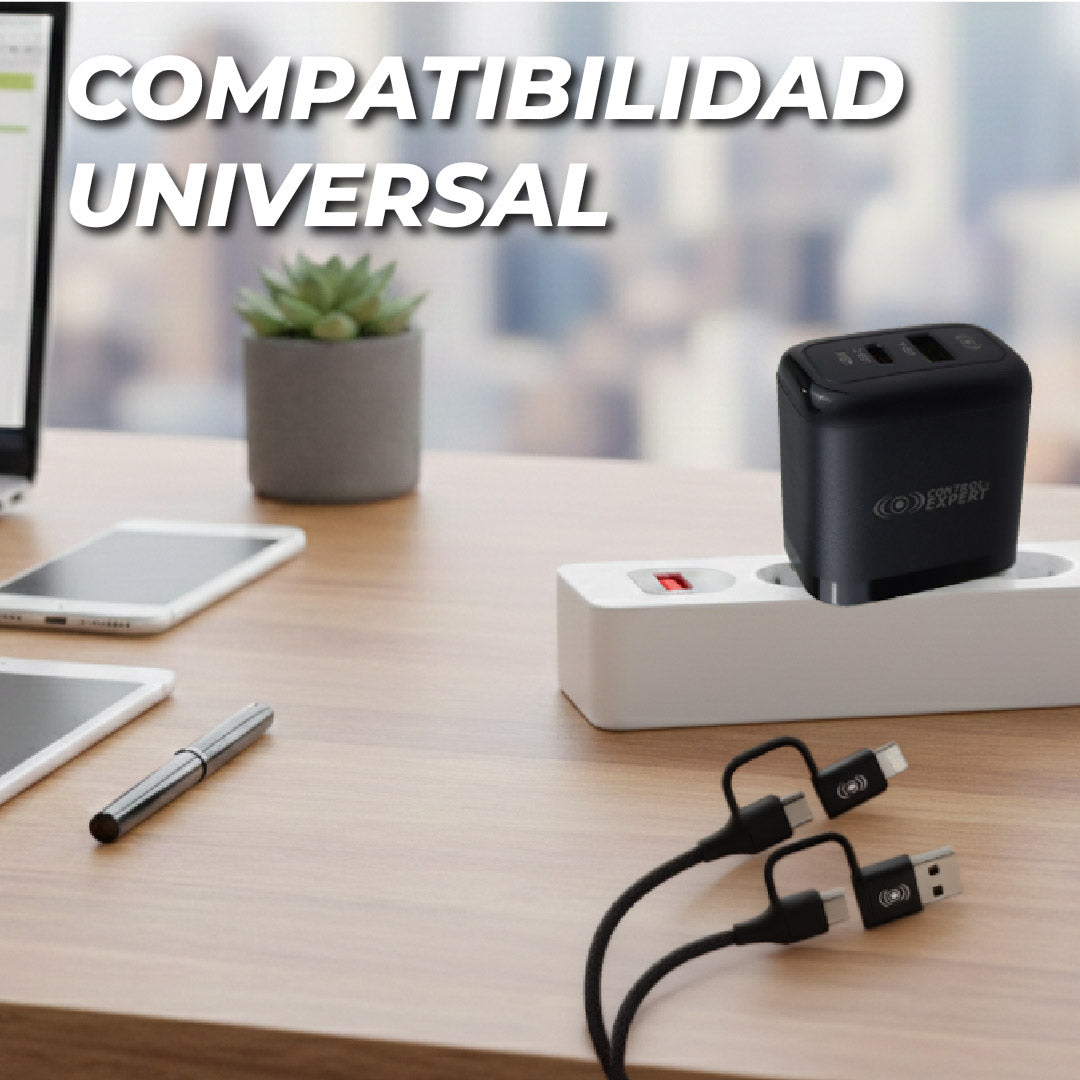 Cargador 48W 4 en 1 USB-C USB-A IPhone Cable Multiconector Carga Rápida