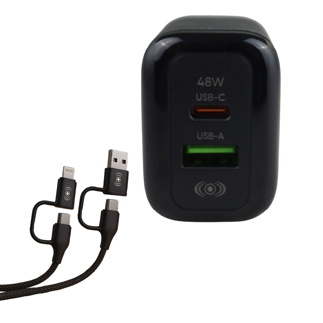 Cargador 48W 4 en 1 USB-C USB-A IPhone Cable Multiconector Carga Rápida