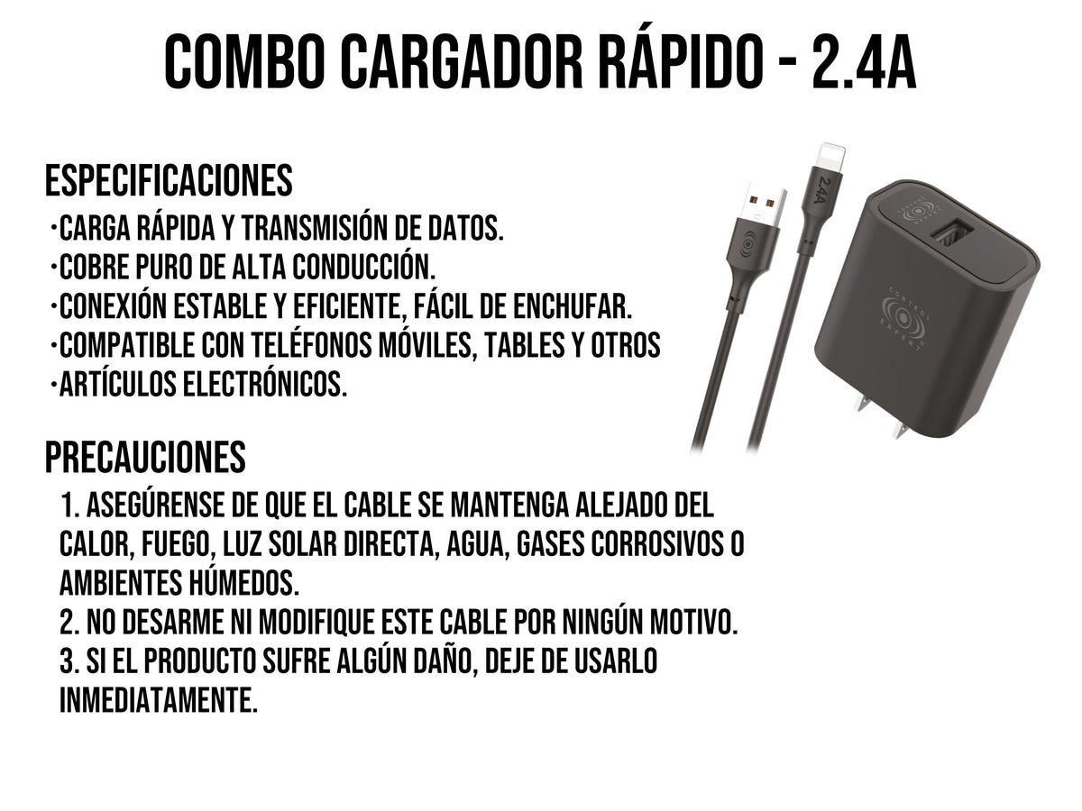 Combo Cargador IPhone 2.4A 10W - Blanco