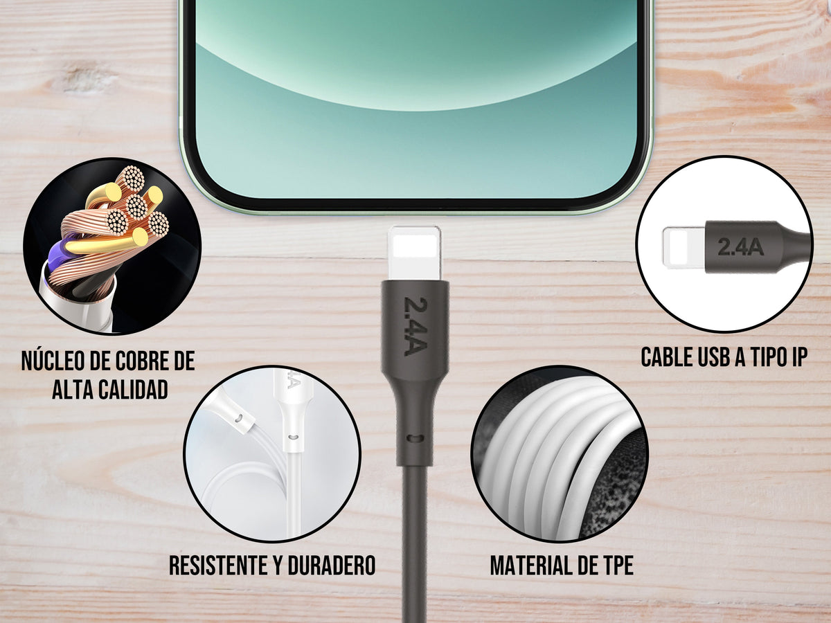 Combo Cargador IPhone 2.4A 10W - Negro