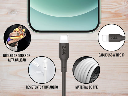 Combo Cargador IPhone 2.4A 10W - Negro