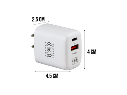 Cargador USB Y Tipo C PD 38W Blanco Carga Rápida
