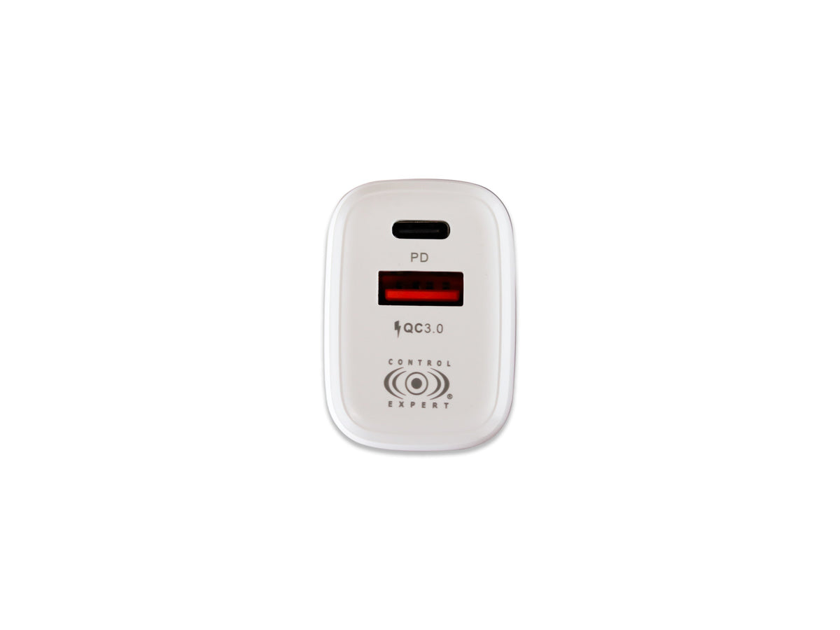 Cargador USB Y Tipo C PD 38W Blanco Carga Rápida