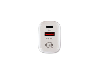 Cargador USB Y Tipo C PD 38W Blanco Carga Rápida