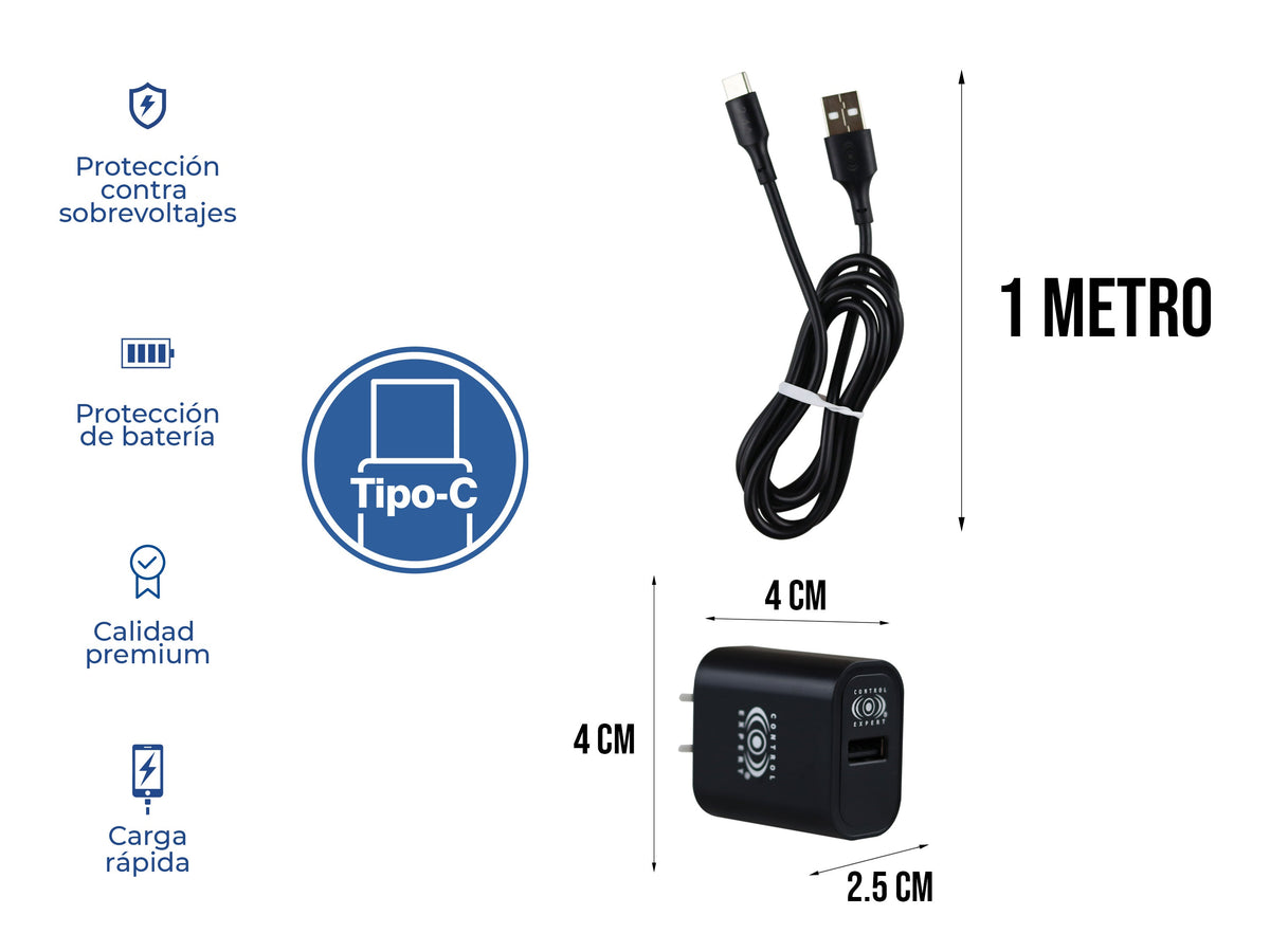 Combo Cargador Tipo C 2.4AMP Negro