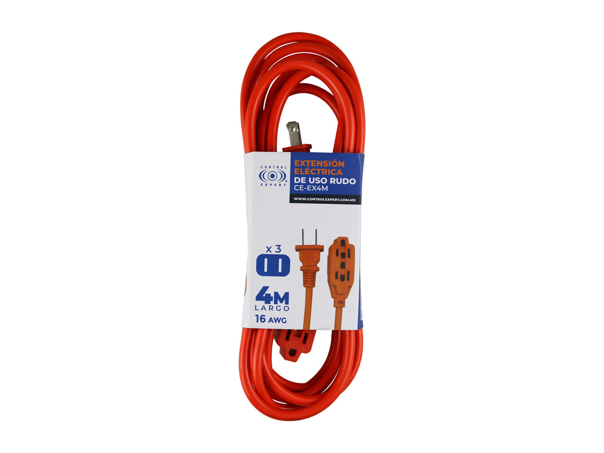 Extensión Eléctrica Uso Rudo 4 Metros Reforzada Color Naranja - Orange