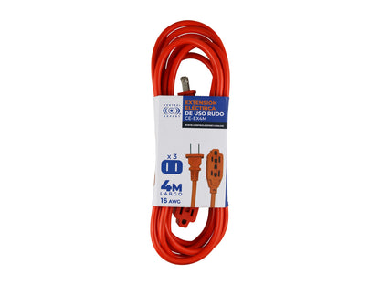 Extensión Eléctrica Uso Rudo 4 Metros Reforzada Color Naranja - Orange