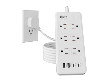 Multicontacto con Puertos USB y Tipo C – 6 Entradas con Carga Rápida y Cable Resistente (20W) - Negro