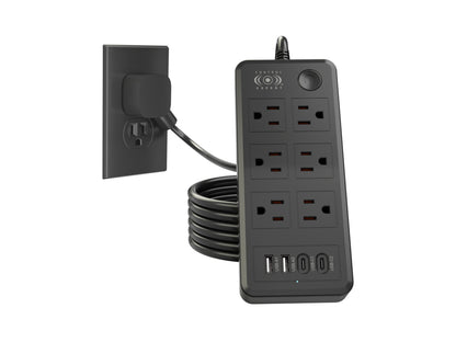 Multicontacto con Puertos USB y Tipo C – 6 Entradas con Carga Rápida y Cable Resistente (20W) - Negro
