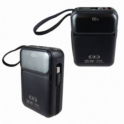 Power Bank Flow Series 20,000mAh 35W – Carga Rápida con Cables Integrados y Pantalla Digital - Negro