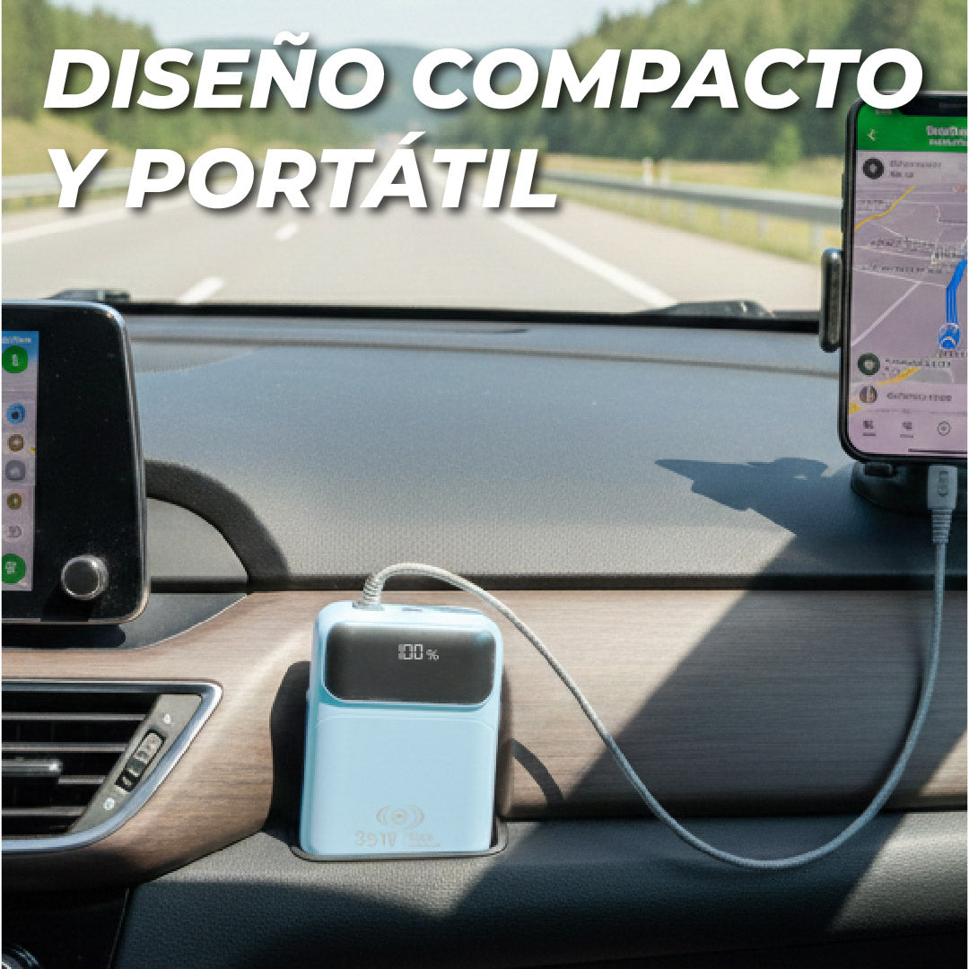 Power Bank Flow Series 20,000mAh 35W – Carga Rápida con Cables Integrados y Pantalla Digital - Verde