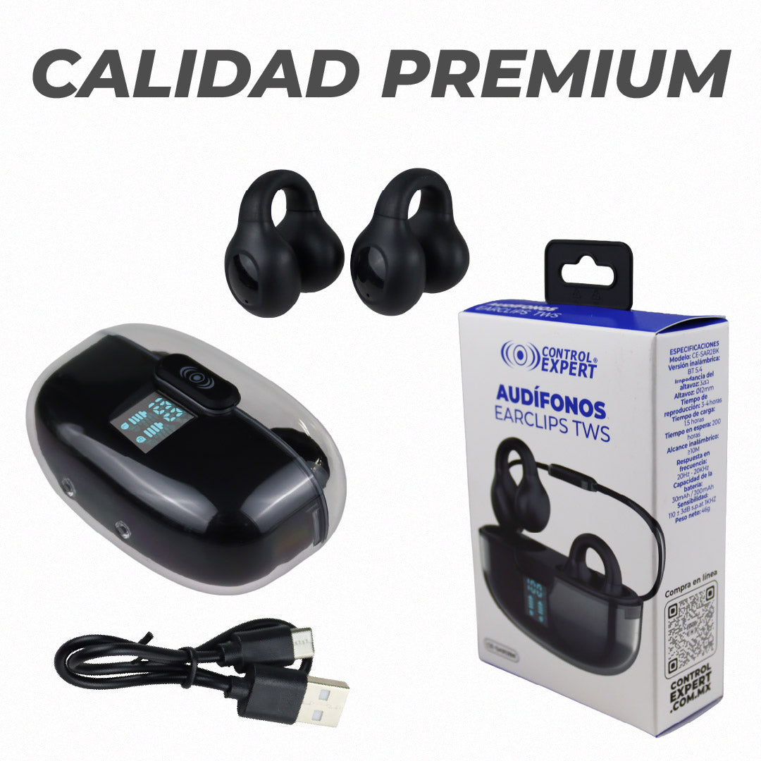 Audífonos Earclips Pro TWS – Control Táctil, Sonido Hi-Fi y Diseño Ergonómico Ultra Ligero - Blanco