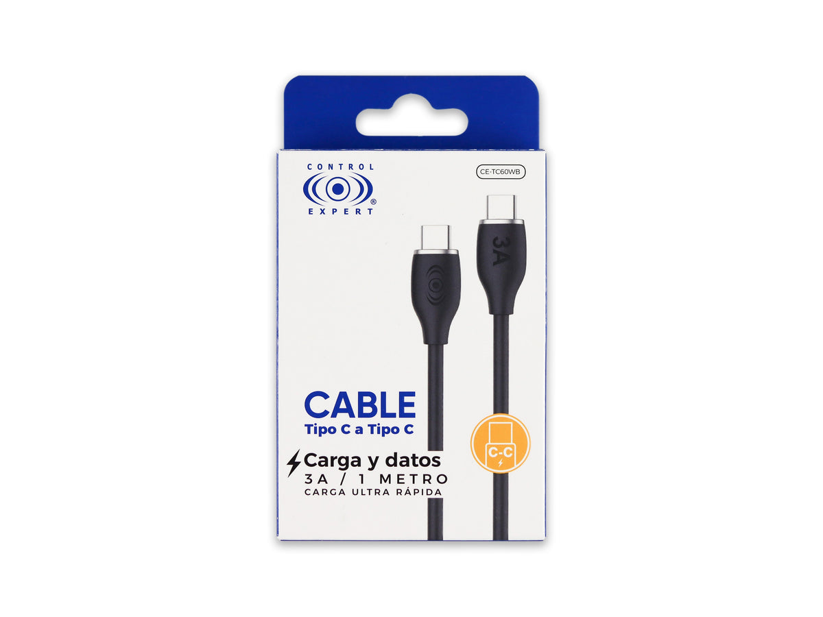 Cable Tipo C a Tipo C 60W Carga Rápida Negro - Negro