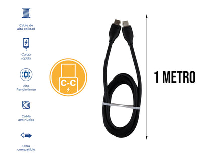 Cable Tipo C a Tipo C 60W Carga Rápida Negro - Negro