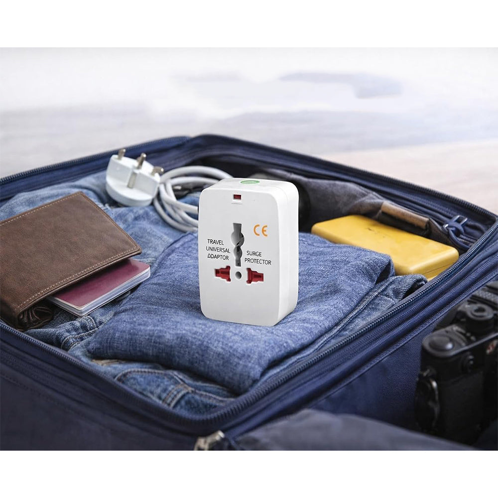 Adaptador Universal de Viaje Internacional Todo en Uno | Enchufe Europeo, Americano, UK y Australia Compatible Más de 150 Países Protector contra Sobretensiones