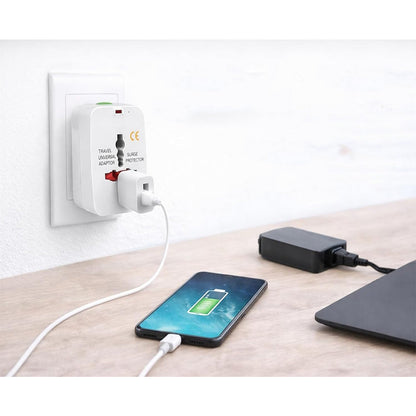 Adaptador Universal de Viaje Internacional Todo en Uno | Enchufe Europeo, Americano, UK y Australia Compatible Más de 150 Países Protector contra Sobretensiones