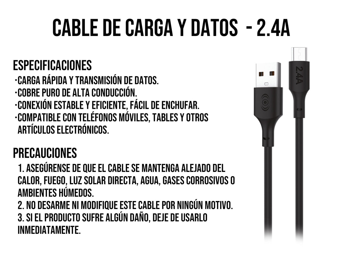 Cable USB a V8 Negro - Negro