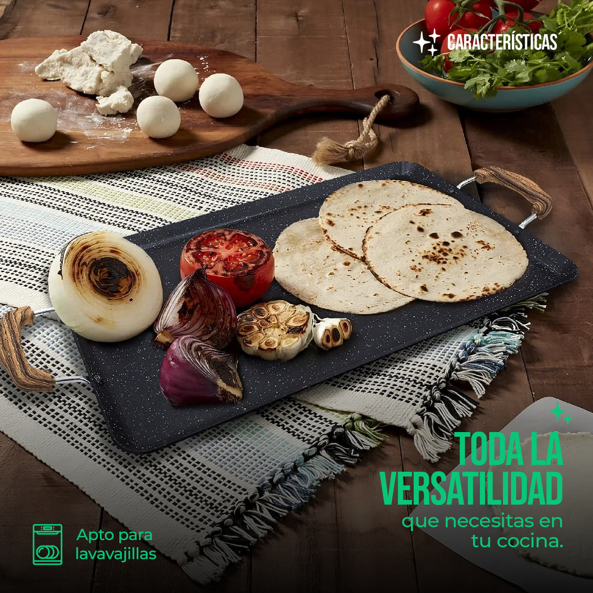 Comal Rectangular Love Cook Con Recubrimiento De Marmol - AZUL