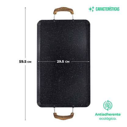 Comal Rectangular Love Cook Con Recubrimiento De Marmol - AZUL