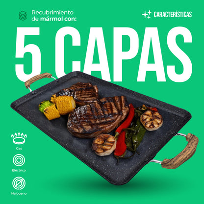 Comal Rectangular Love Cook Con Recubrimiento De Marmol - AZUL
