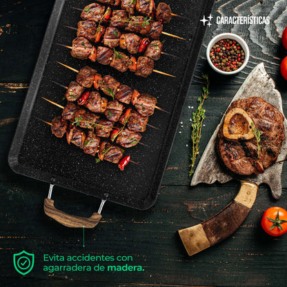 Comal Rectangular Love Cook Con Recubrimiento De Marmol - AZUL