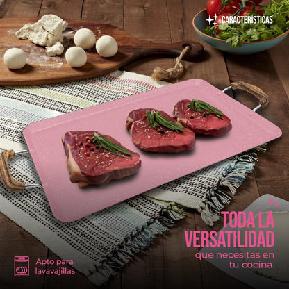Comal Rectangular Love Cook Con Recubrimiento De Marmol - AZUL