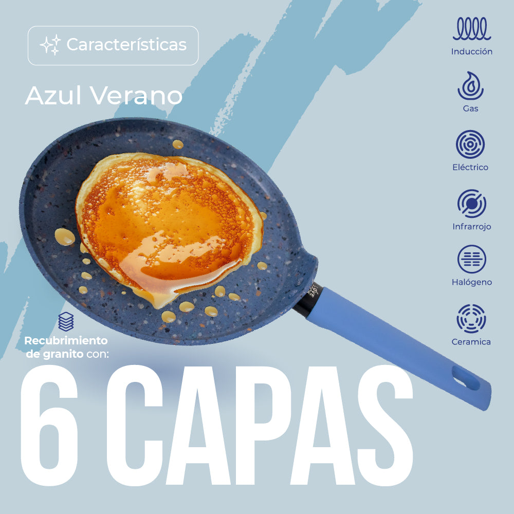 Love Cook Sartén Crepera Línea IH Venecia 26cm- Queen Sense - Azul Verano