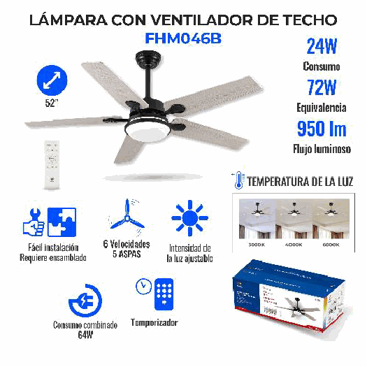 VENTILADOR 5 ASPAS GRIS FHM046B