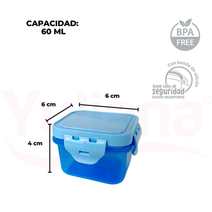 mini contenedores Herméticos Cuadrados 60 ML (4 pzs)